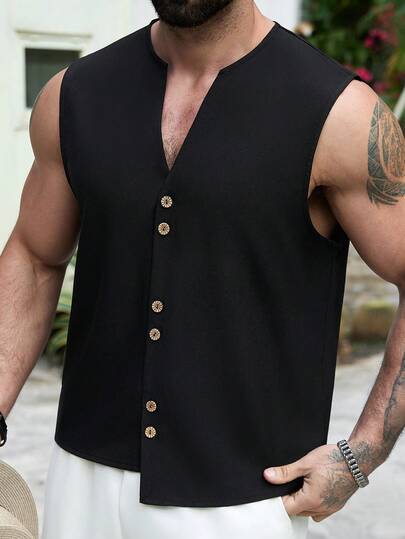 VENTUSAIL 1pc Men's Black Tank Top, Versatile Inner/Outer Wear, High Tolerance, Popular Ins Style, Casual Outfit For Work, School, Travel, Great Gift For Husband Or Boyfriend, Unisex Couple Matching,Men Old Money,Daily Leisure, Weekend Trips, Outdoor Activities, Travel Expeditions, Relaxed Work Environments Or Semi-Formal Occasions, Boyfriend/Husband Gift, Anniversary /Birthday Gift Party Summer Vacation Holiday,Wedding,Spring To Summer,Easter,Y2k,Vintage,Festival,Men's Sleeveless Shirt,Men's Button Up Top,Stylish Tops For Men,Men's Dress Tops,Online Clothes For Men
