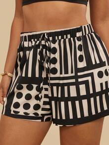 Travachic Quần short giáo viên kẻ sọc nhiều màu sắc phong cách quý tộc Pháp mùa thu, cỡ lớn. - màu đen - Xem 1