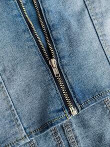 Elamini Women's Knotted Design Fashionable Versatile Date Casual Denim Top - Blue - View 6