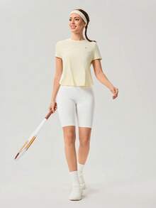 OutZeal Áo tập thể dục nữ, áo thun ngoài trời mùa hè, áo tập gym, áo tập luyện tay ngắn thoáng mát, thiết kế xếp ly phía sau, áo ngoài trời. - Màu vàng - Xem 4