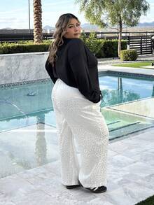 Enliva 加大码宽松休闲黑色长袖圆领T恤女长袖T恤超大码T恤女长袖T恤超大码上衣女式T恤，秋季女士服装 - 黑色 - 查看 6