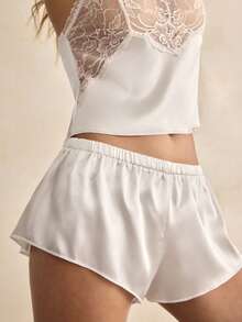 Charlaine 两件套优雅法式蕾丝缎面舒适女士睡衣套装，时尚秋季款 - 白色 - 查看 6