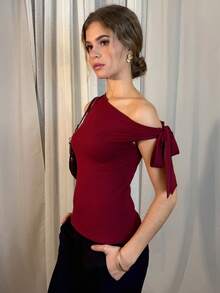 Aless PB Camiseta de tirantes finos de unicolor elegante para mujer, para el verano - Burdeos - Ver 3