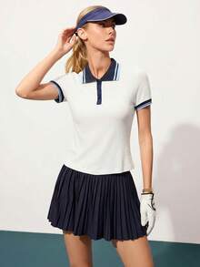 CourtClass Women's Golf Polo Shirt With Striped Collar And Short Sleeves - Multicolor - View 4