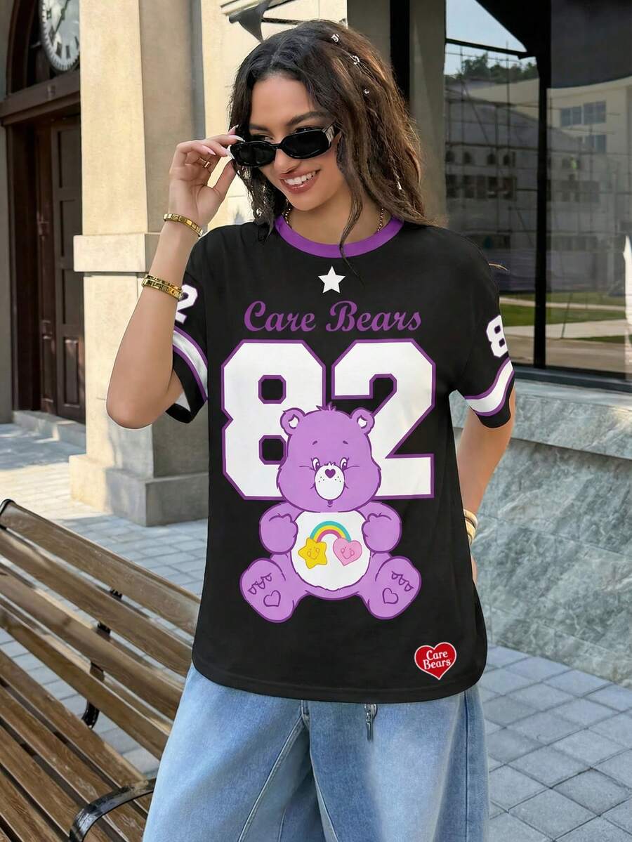 SHEIN X Care Bears Women's Round Neck Short Sleeve Casual Versatile T-Shirt, - White - View 1