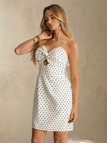 Glamine 女士波点褶皱镂空时尚别致约会派对短款吊带连衣裙 - 黑與白 - 查看 5