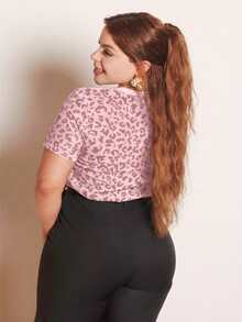 Lupita Cardoza Women Leopard Print Loose-Fit Short Sleeve T-Shirt Summer,Fall Clothes - Pink - View 2