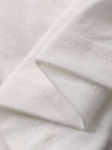 DAZY 女士圆领字母数字印花褶皱扭结设计休闲百搭日常短袖T恤 夏季 - 白色 - 查看 8