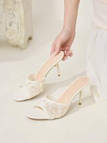 CUCCOO CHICEST Women Shoes Summer Summer Lace Rose Ornament Open-Toed Stiletto 8.5cm Solid Color Women's High Heel Sandals Elegance Daily Dating Party Wedding Shoes Summer Shoes Bride Shoes - White C - View 7