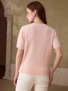 MOTF PREMIUM WOMEN'S RHINESTONE EMBELLISHED SHORT SLEEVE KNIT TOP - Pink - View 3