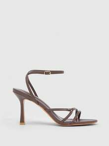 CUCCOO SZL Women's Solid Color Chain Decor Fashionable Elegant High Heel Sandals Spring Shoes Spring Break Easter Spring Shoes - Brown PU - View 3