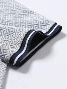 EGENSIO 男士几何提花纹理罗纹 Polo 衫 - 黑色 - 查看 5