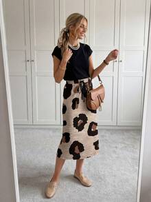 SHEIN LUNE 2pcs Set Women Textured Leopard Patchwork Skirt For Summer Suitable For Going Out - Multicolor - View 3
