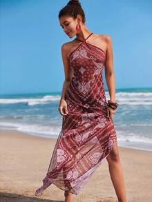 Travachic Women's Casual Halter Neck Cashew Print Beach Cover Up Dress - Multicolor - View 5