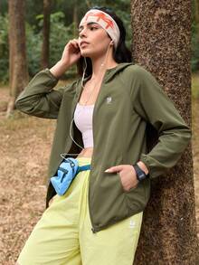 In My Nature Women's Hooded Zipper Pocket Casual Versatile Daily Outdoor Regular Long Sleeve Jacket - Army Green - View 7