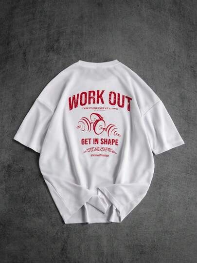 Manfinity ZONE917 男士休闲哑铃字母印花短袖运动T恤