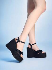 Sugerpunk Women's Thick Sole Sandals, Open Toe Platform Wedge Heels, Fashion Shoes - Black - View 5