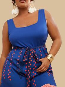 Travachic 大码休闲鱼纹无袖连体裤 - 藏蓝色 - 查看 7