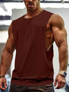 Manfinity Sport PWRUP 男士夏季字母印花宽松露背背心 - 棕色 - 查看 3