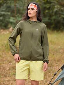 In My Nature Women's Hooded Zipper Pocket Casual Versatile Daily Outdoor Regular Long Sleeve Jacket - Army Green - View 2