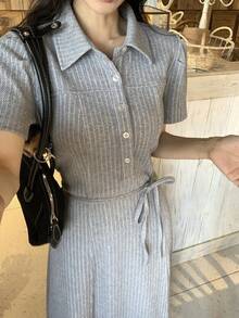 DAZY Women's Striped Button Casual Minimalist Midi Dress For Party - Grey - View 1