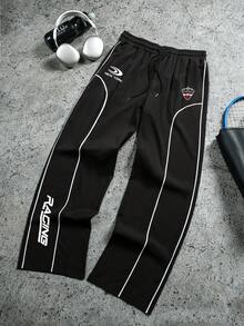 Sport MetroGents Men's Letter Print Drawstring Waist Casual Versatile Daily & Sports Pants - Black - View 3