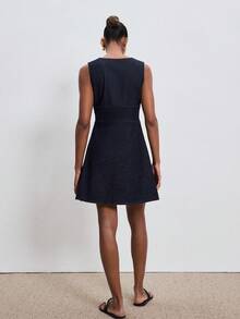 ATUI Studio 女士休闲无袖牛仔系带连衣裙，夏季 - 藍色 - 查看 4