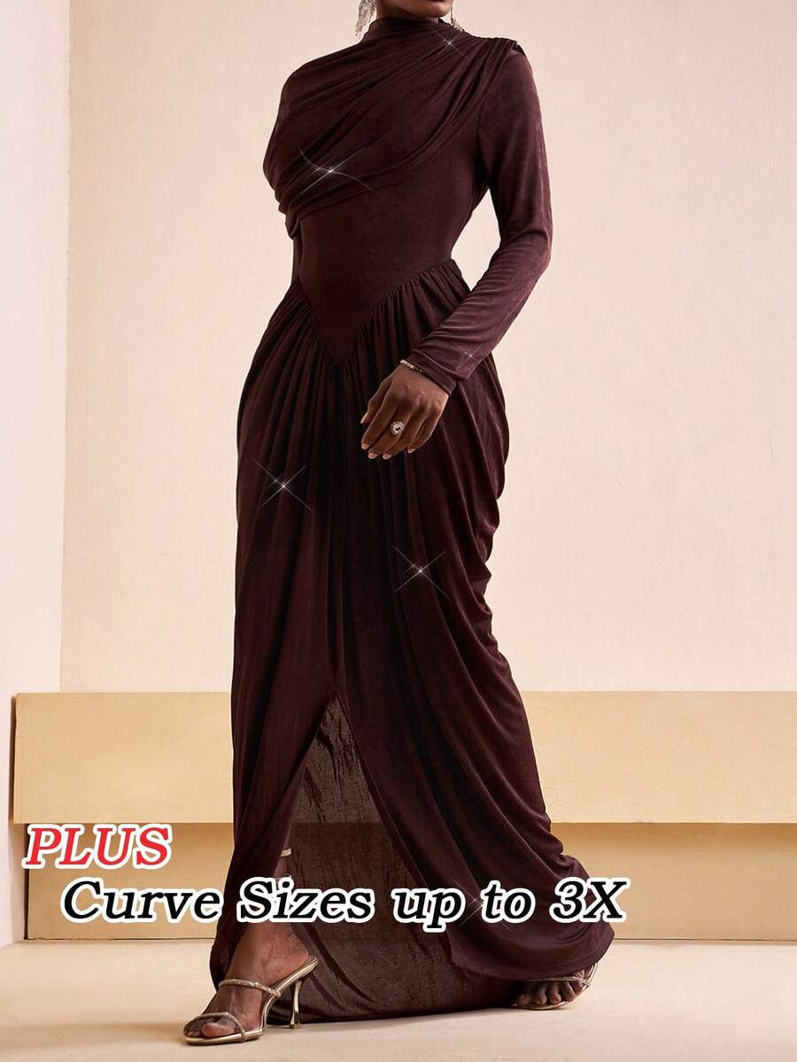 Veslaya Nouvelle robe maxi élégante à manches longues, taille cintrée, en tissu brillant marron, pour le printemps/été. Convient pour les occasions comme les rendez-vous, les fêtes, les galas, la Saint-Patrick, le style western, nomade, les anniversaires, les remises de diplômes, les étudiants, le quotidien, les vacances, la croisière, la plage, le bronzage, le streetwear, les invités de mariage, les déplacements, les brunchs, l'aéroport, le style Y2K, le vintage. Grandes tailles.