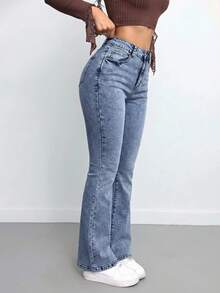 SHEIN Tall Quần jeans nữ dáng ôm vừa vặn, co giãn, ống loe, thích hợp cho nữ cao, thích hợp mặc vào đêm giao thừa và Giáng sinh. - Rửa nhẹ - Xem 5
