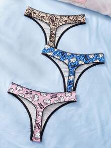 HELLO KITTY AND FRIENDS | SHEIN 女士字母卡通印花性感日常丁字裤 - 彩色 - 查看 2