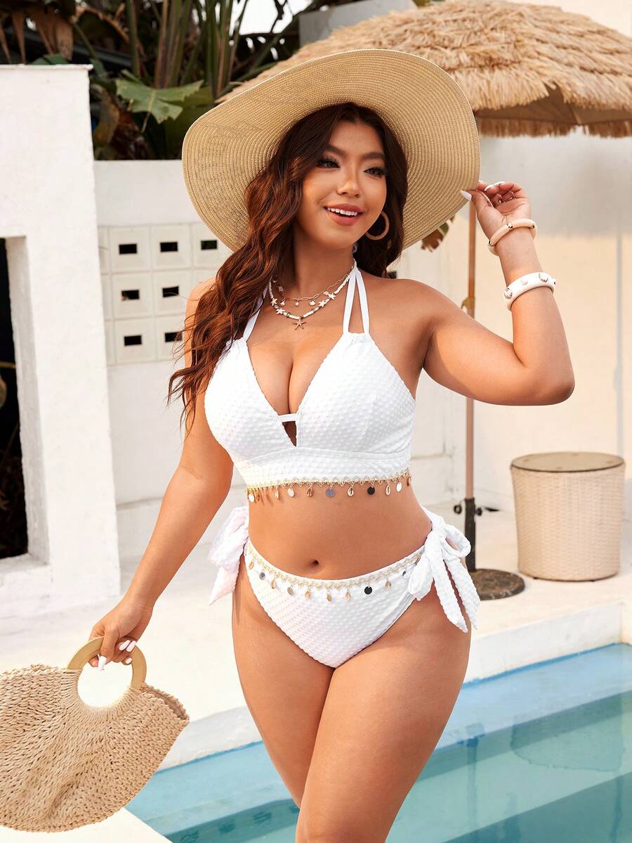Swim Vcay 2026 New Summer Beach Vacation Shell Decor, Plus Size Swimwear Set - Multicolor - View 1