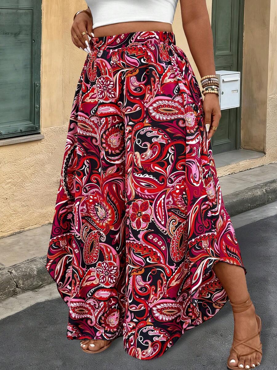Breezaya Plus Size Women Floral Print Pants, Versatile For Commuting, Dating, Romantic, Fashionable, Casual, Vacation, Spring/Summer - Multicolor - View 1