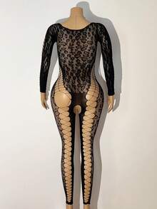 Bare Chapter Plus Size Women Sexy Leopard Print Mesh Sheer Bodysuit - Black - View 10