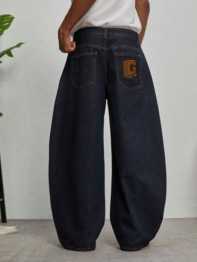 GALLERY FADE Jeans décontractés pour hommes avec jambes cintrées, lavage à l'eau et broderie de lettre