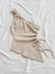 Soleia 女士夏季度假米色针织提花无袖修身连衣裙，配有抽绳腰带，适合派对、约会、情人节、复活节、狂欢节、下午茶、海滩、邮轮、城市度假等场合。 - 杏色 - 查看 5