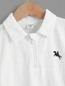 SHEIN 青少年男孩骑士印花休闲百搭日常短袖Polo衫 - 白色 - 查看 4