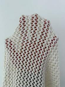 Xyvia Women's Sexy Hollow Out Sleeve Cropped Knit Sweater, Spring - Beige - View 8