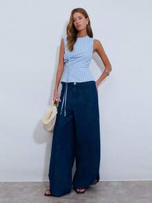 Nöista Sleeveless Blouse In Stripe Woven Fabric. - Blue - View 3