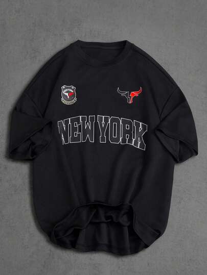 Manfinity ZONE917 男士字母印花圆领宽松短袖运动T恤