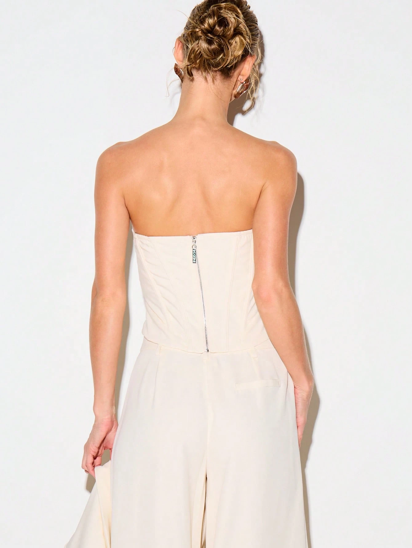KIZN Strapless Cream Corset Top With Structured Boning
