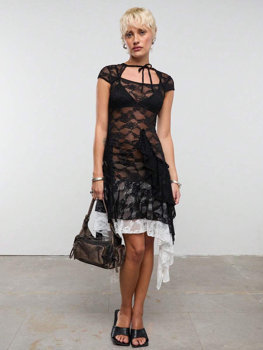 COUREZ LACE MIDI DRESS WITH CUT OUT TOP DETAIL - Multicolor - View 1