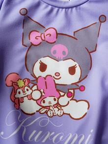 HELLO KITTY AND FRIENDS | SHEIN 女婴卡通印花圆领短袖T恤和喇叭裤休闲套装 - 淡紫色 - 查看 4