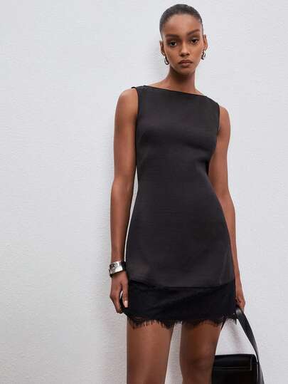 ATUI Studio Đầm dài tay phối ren màu đen thanh lịch, kiểu dáng mới mùa xuân, phù hợp cho đi làm, hẹn hò, dự tiệc và nhiều dịp khác.