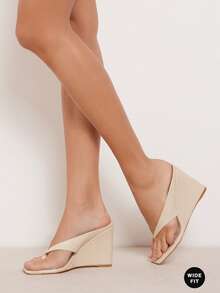 SHUZIA Women's Comfortable, Thong Wedge Sandals - Apricot - View 2