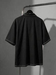 EASEVO Plus Size Men's Casual Contrast Trim Polo Shirt, Summer - Black - View 7
