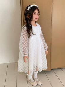 DAZY Young Girls Lace Ruffle Collar Long Sleeve Dress, Fall Outfit - White - View 6