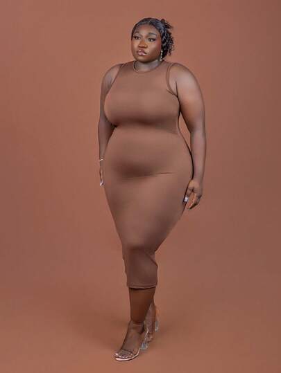 CurvyTilda 女式大码纯色针织紧身连衣裙