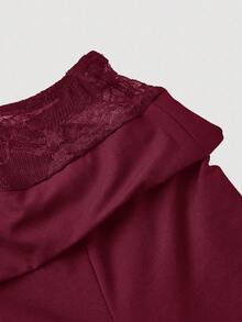 SHEIN MOD Đầm trễ vai phối ren màu đỏ rượu vang cổ điển cỡ lớn dành cho phụ nữ - Màu Đỏ Sâu - Xem 3