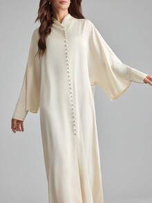 Ontre 2026新款早春米色长袖喇叭袖单排扣长连衣裙，适合现代都市派对、返校季、都市简约休闲日常穿着、波西米亚风、度假、节日等场合，春季皆宜。 - 米色 - 查看 2