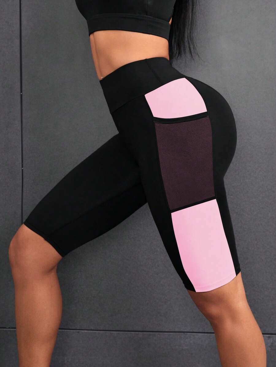 Easithlete Running Mesh Side Phone Pocket Cycling Shorts Gym Shorts Workout Leggings With Pocket Women's High Waist Sports Shorts Ladies Sportswear Yoga Capri Short Yoga Pants Fitness Pants Gym Clothes Women Highwaist - Baby Pink - View 1